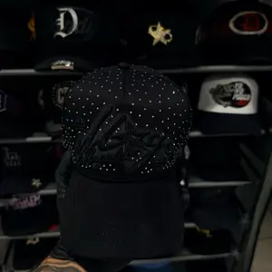 Unisex El Mago Forever Magic Black Polka Dot Embroidered Cap with Rhinestone Details for Stylish Outfits
