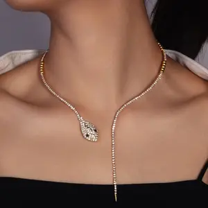 Women's Snake-Shaped Twisted Rhinestone Choker Necklaces - Sparkling Copper Steel Costume Jewelry, Versatile for Party and Casual Wear, Year-Round Elegant Accessory