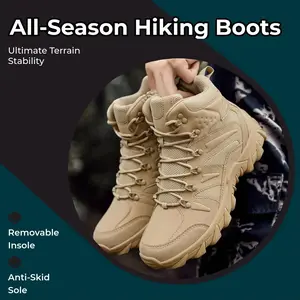 Men’s all-season, all-terrain, multi-purpose high-top military boots with side zipper — lightweight, breathable, slip-resistant hiking shoes for mountaineering, jungle exploration, rock climbing, camping, and casual wear.