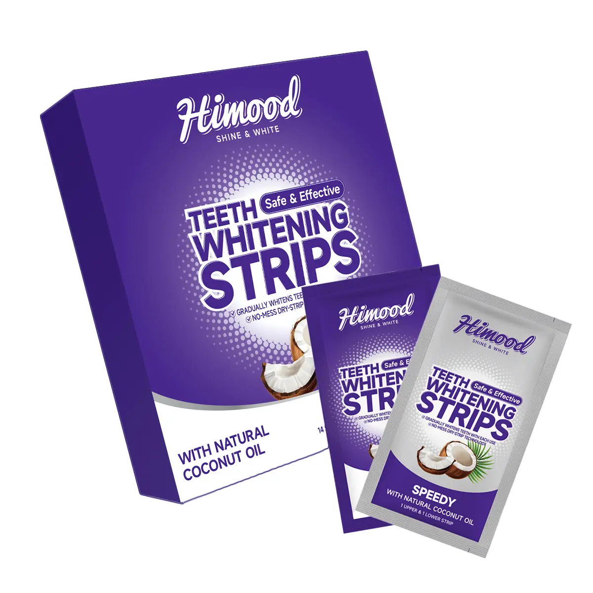 Himood Gentle Whitening Strips - 2-Step Care for a Brighter Smile: 8 Long-Last + 6 Express Strips with Coconut Oil, Fades Coffee & Tea Stains Comfortably