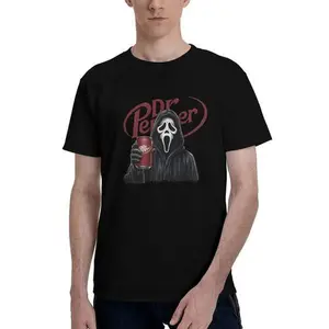 Unisex Ghost-Face Horror Graphic T-Shirt - Menswear Top, Short-Sleeve Clothes, Vintage Heavyweight Cotton, Washed Tie-Dye Finish, Relaxed Fit, Crew Neck, Ideal for Couple Outfits, Summer Streetwear Must-Have