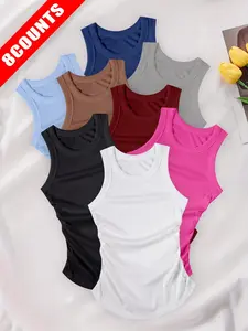 Women's Solid Color Ribbed Sports Tank Top, Breathable Quick Drying Sleeveless Top for Daily Wear, Ladies Sportswear for Indoor & Outdoor Wear, Sleeveless Gym Top, Sleeveless Sports Vest