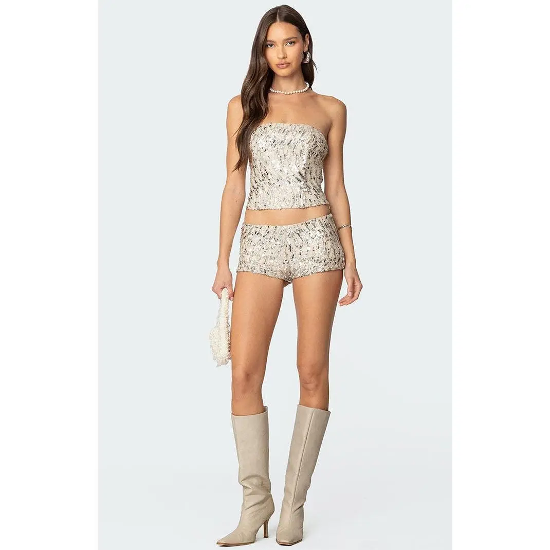 Edikted Women's Wavy Baby Sequin Micro Shorts