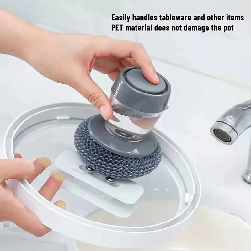Automatic Liquid-Filling Palm Kitchen Brush with Comfortable Handle - Removable & Washable, Home Care Squeegee for Bowl, Sink Cleaning