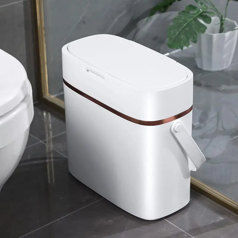 3.6 Gal Narrow ABS Plastic Durable Trashcan with Lid, Convenient Handle for Carry Ease, Compact Modern Design, Indoor Use for Bedroom-Study-Multiple Rooms & RV (Father's Day Gift), Handle Carry Ease