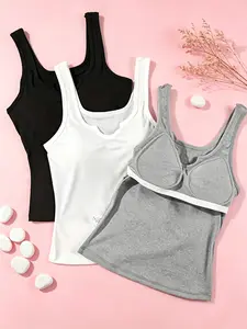 3-Pack Strapless Tank Tops for Women, One-Piece Bra with Pads, Wearable Lingerie, Underwear, Slim Fit, Plain Design, Basic, All-Seasons