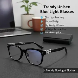 2026 New High Quality Eyewear, Unisex Square Acetate Black Frames, Lightweight Vintage Blue Light Blocking Non-Prescription Fashionable Frames Glasses, Trendy Design Optical Glasses outdoorfun