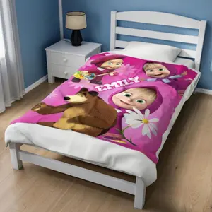 Masha and the Bear blanket, Masha and the Bear cartoon flannel blanket, sofa blanket, cute cartoon blanket, movie character bedding It is an excellent gift for children, family and friends  Best Gift