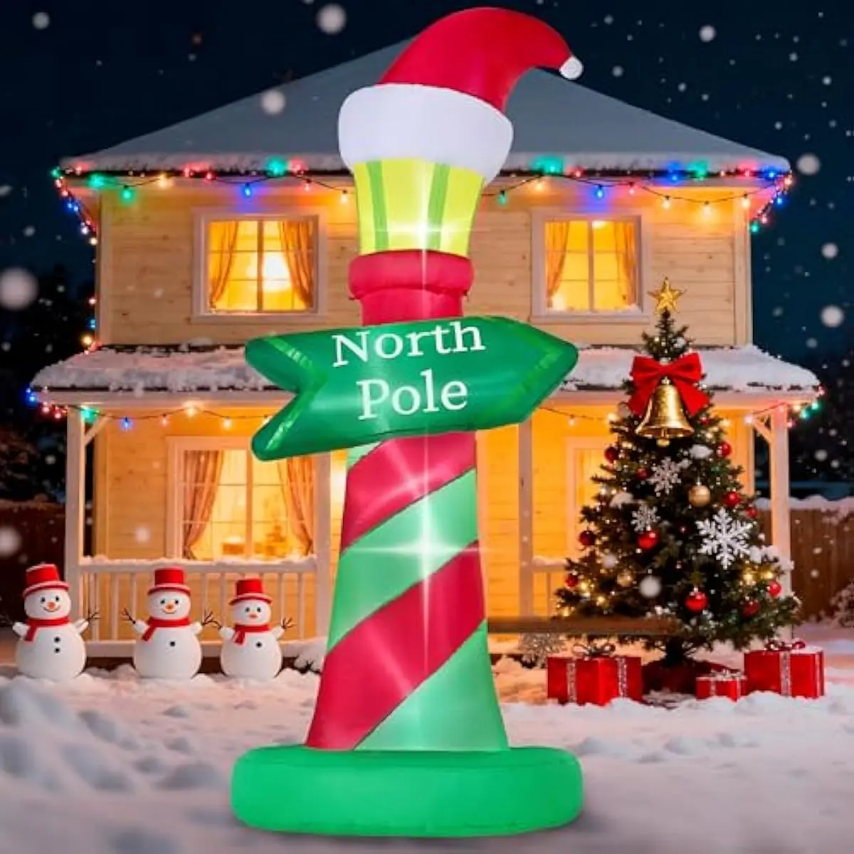 6ft Tall Christmas North Pole Sign Inflatable Outdoor Decoration, Blow up North Pole Sign Christmas Inflatable Decor with Build-in LEDs for Xmas Party Outdoor Yard Lawn Garden Decorations