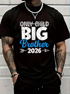 100% Cotton Only Child Big Brother 2026, Promoted To Big Brother 2026 T-Shirt Women's Men's Graphic Tee Crew Neck summer vacation Tops