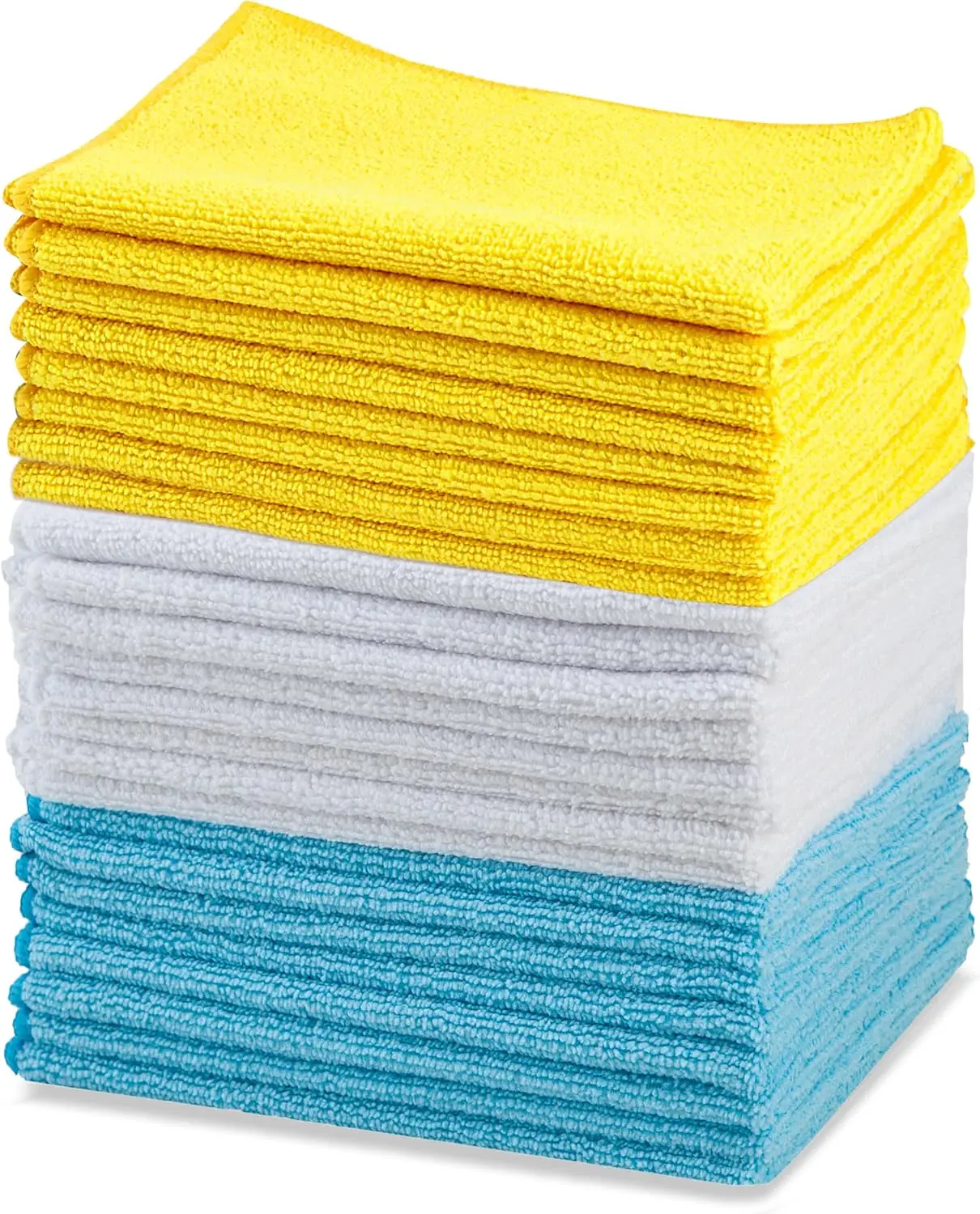 Microfiber Cleaning Cloths (24-Pack, 16"x12") - Ultra Absorbent, Lint-Free, Streak-Free, Long-Lasting Reusable Microfiber Towels for Home, Kitchen, Car, Glass, Windows, Electronics (Blue/White/Yellow), Microfiber Towel