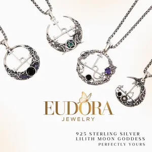 925 Sterling Silver Lilith Moon Necklace, Lilith Sigil Goddess Pendant, Pagan Triple Moon Amethyst Amulet, Personalized Witchy Jewelry Gift