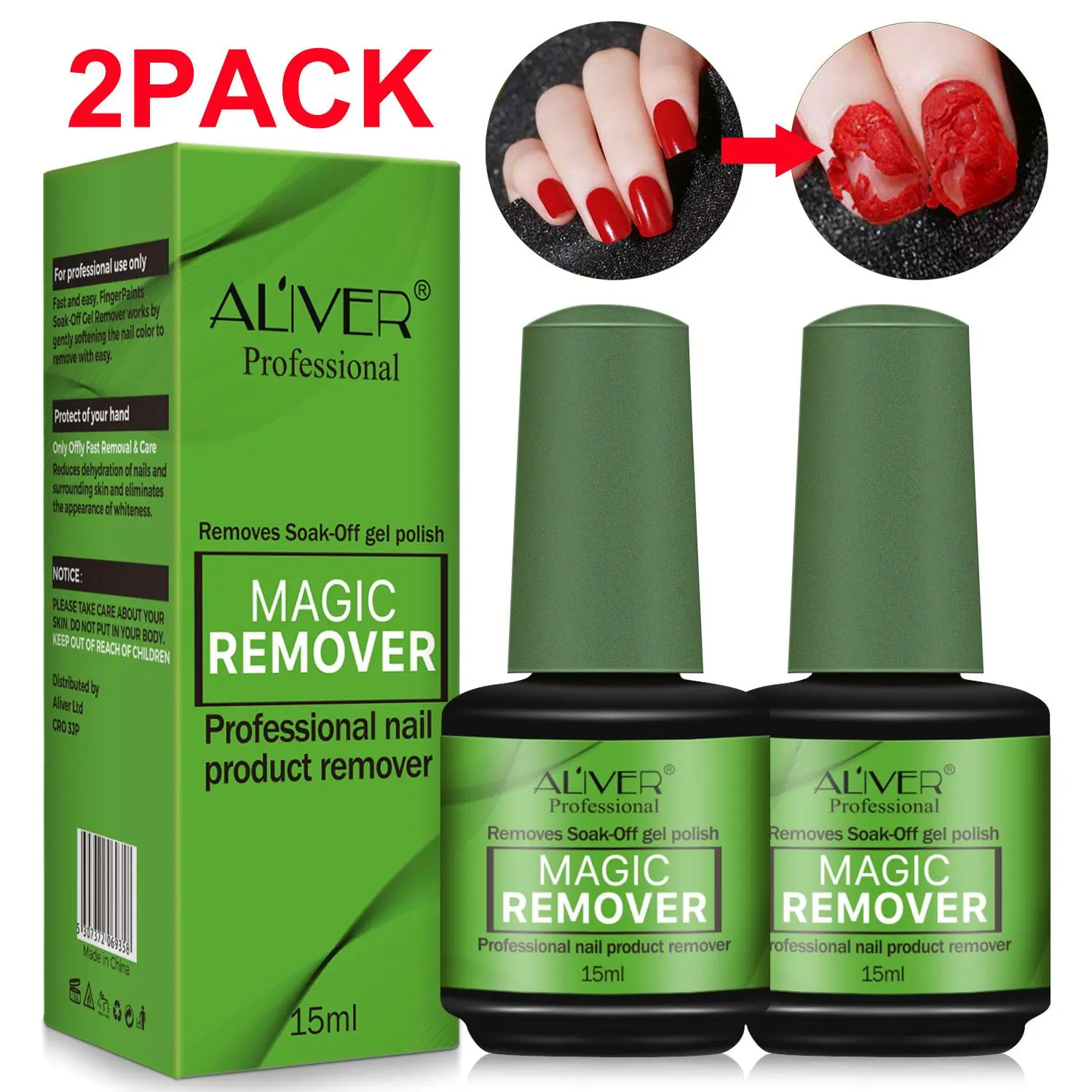 Nail Polish Remover, Professional Nail Polish Gel Remover, Suitable for UV Plastic Nails, Acrylic Nails, Natural Nails, Nail Art Remover, Finger Nail Polish Remover