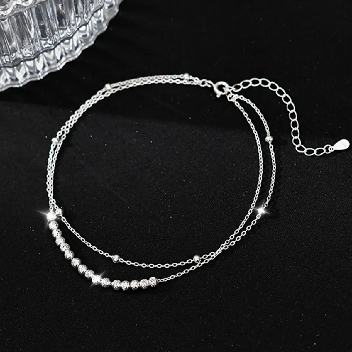 Sterling Silver S925 Anklet, Ankle Chain, Beaded Anklet, Ankle Bracelet, Summer Beach Jewelry Gift,  Summer Fashion, Women's Hypoallergenic Beach Foot Jewelry Accessory