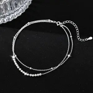 Sterling Silver S925 Ankle Bracelet, Beaded Anklet, Summer Beach Jewelry Gift,  Women's Hypoallergenic Beach Foot Jewelry Accessory