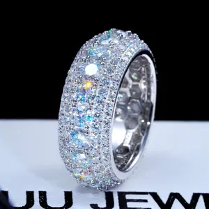 9/11/13MM Five-Row Iced Out Full Moissanite Ring |   Hypoallergenic Hiphop Band for Men & Women |   Perfect Birthday Gift & Rapper Party Fine Jewelry