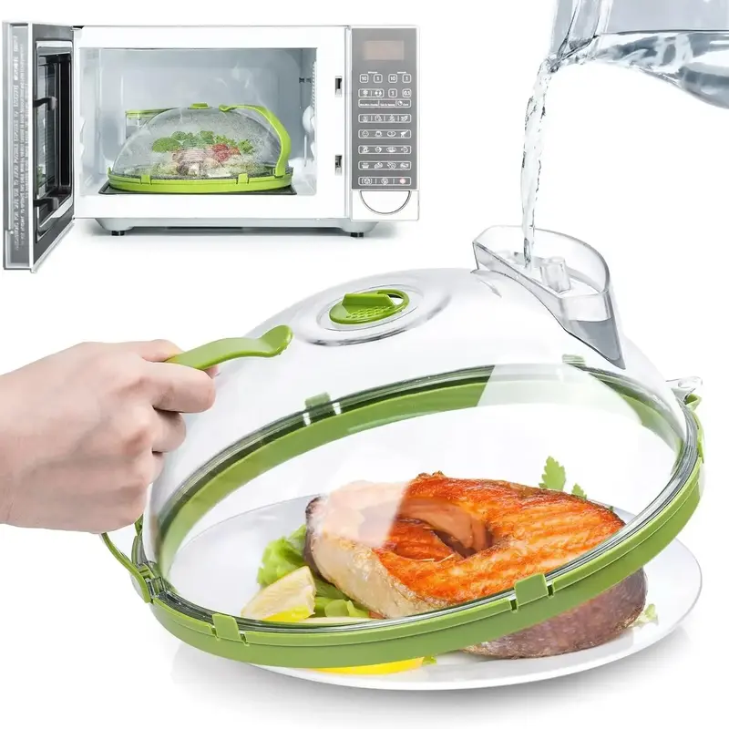 Microwave Splatter Cover with Handle , Microwave Splatter Cover with Water Steamer, 10 Inch Clear Plate Lid and Handle, BPA-Free Kitchen Gadget for Food Reheating, Kitchenware , Cooking, Kitchen Utensils, Cover Lid for Food, Gift for her