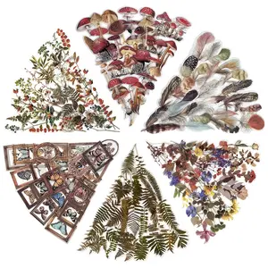 240 Pcs Waterproof Decorative Flower Stickers PET Transparent Floral Mushroom Butterfly Fern Scrapbook Stickers for Journaling Planners DIY Crafts Nature Inspired Designs DIY