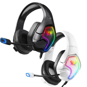 3.5mm Gaming Headset with Microphone, Over-Ear Wired Headphones with RGB LED Lights, Noise-Cancelling Earbuds for PC Games, Wired Gaming Headsets