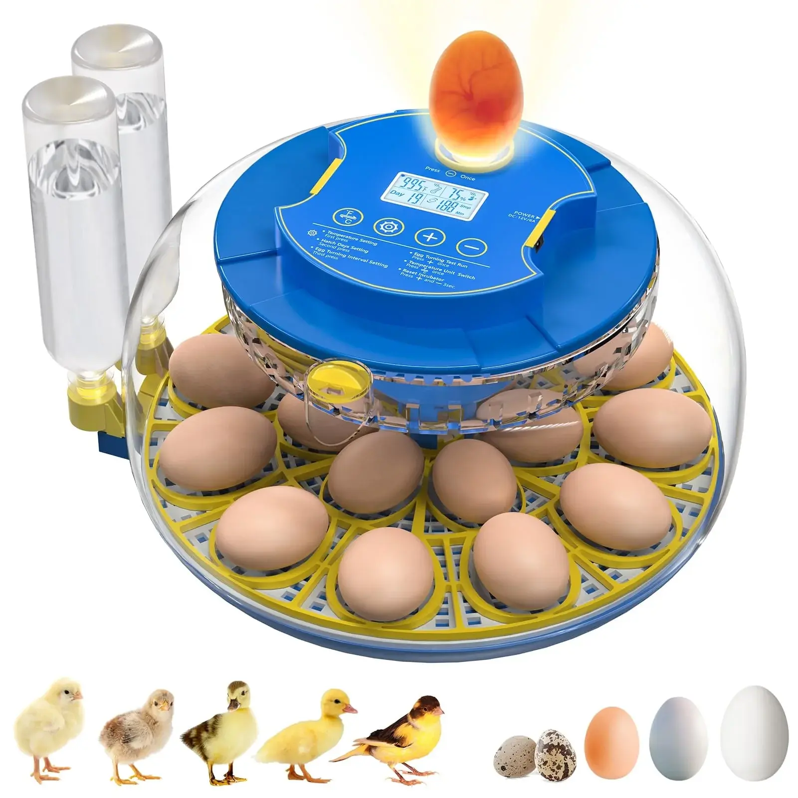 AsFrost 18-Capacity Pet Supplies Incubator with Automatic Turning, Humidity Control, 360° View, Auto Water Adding & Candler for Egg Hatching of Chicken, Duck Eggs, Egg Hatching Eggs