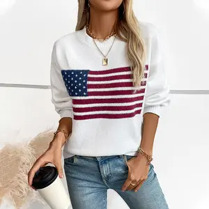 Women's sweater autumn and winter national flag pullover crew neck knitted sweater
