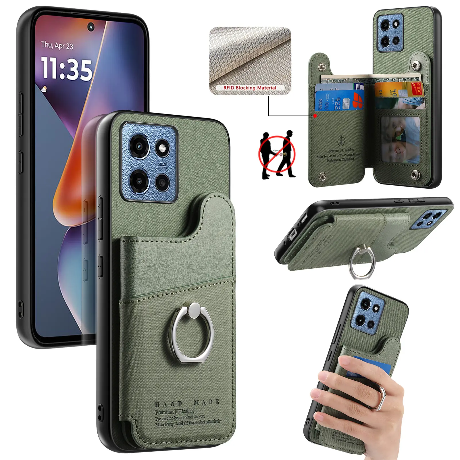 (Case & Nova.) RFID Blocking Cross Pattern Leather Smartphone Wallet Casing, Shockproof Protection Accessory with Ring Holder & Kickstand, Cute Cellphone Cover for Motorola Edge 60, Moto G15, Moto G75 slim & iPhone 17 Pro Max,16,15,14 & Samsung S26 Ultra