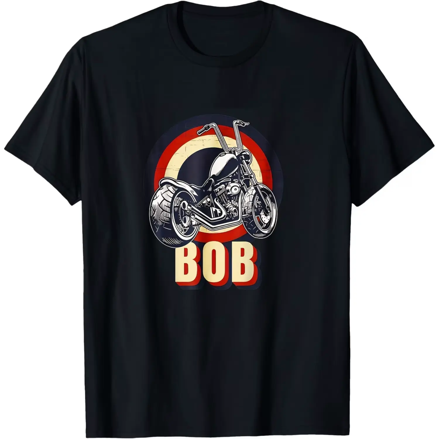 Bob the Bobber Motorcycle Club Men's T-Shirt - Retro Chop Bike Design, Heavy-Duty Lettering, All-Season Comfort Fit Biker Tee, Durable Black Crewneck Casual Apparel for Motorcycle Enthusiasts and Riders