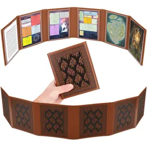 CASEMATIX Miniature 6-Panel DM Screen Compact Faux Leather Dungeon Master Screen for DND & TTRPG Brown Tabletop RPG Screen with Clear Panels and D20 Pattern for Better Player Connection