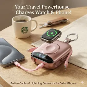 10000mAh Magnetic Portable Charger Power Bank, 3-in-1 Wireless Battery Pack with Built-in USB-C & Lightning Cables, 22.5W Fast Charging, LED Display for iPhone, Apple Watch & Android Chargeable Summervibes