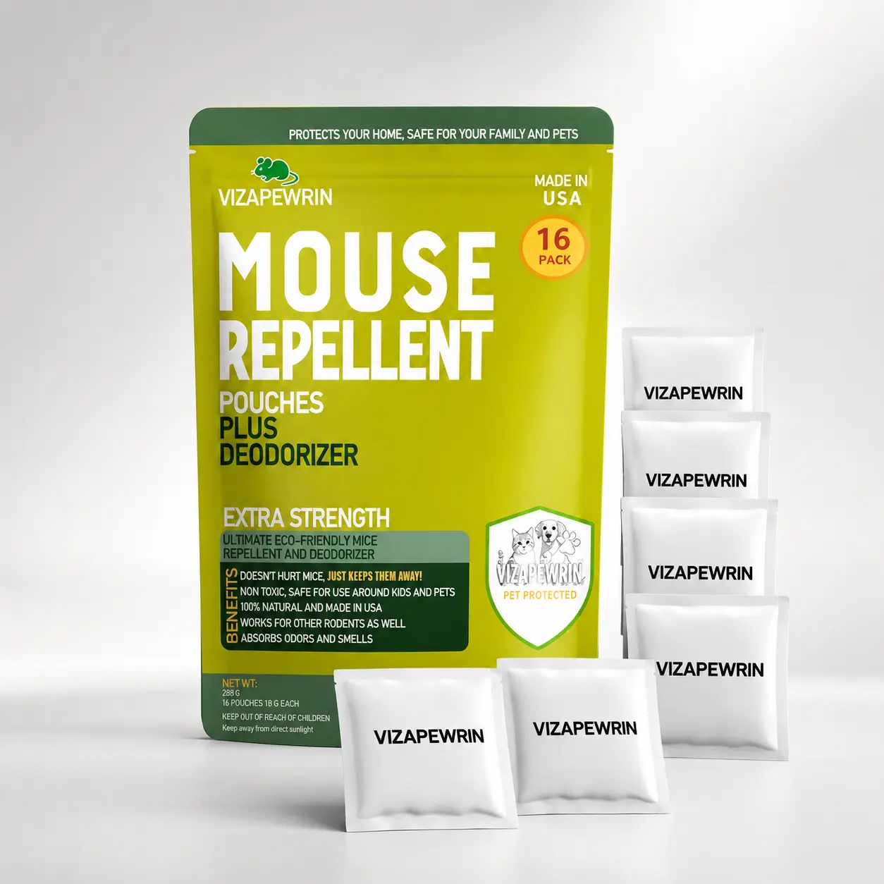 16-Pack Mouse & Rodent Repellent Pouches, Peppermint Oil Natural Rodent Deterrent for Car, Garage, Kitchen, Pantry, Basement & Storage, Indoor & Outdoor Pest Control, Holiday & Housewarming Gift Made in USA