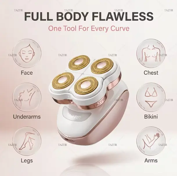 Women'S Full Body Electric Shaver And Hair Clipper, 4-In-1 360-Degree Rotary USB Wet Dry Shaver for Face, Bikini Line, Legs, Arms, Chest, And Underarms - Portable Full Body Hair Removal Tool with Trimmer And Clipper Attachments razor