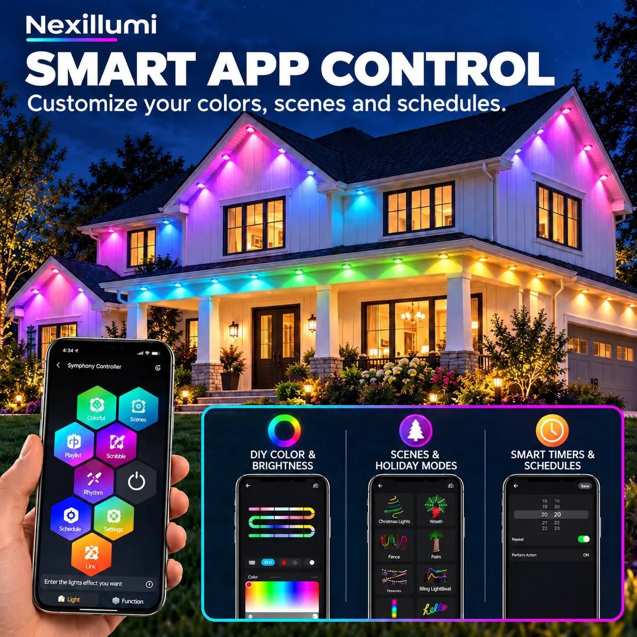 300FT Smart Permanent Outdoor RGBIC Eave Lights, App & Remote Control, DIY Scene Modes & Chasing Effects, Waterproof Roofline LED Lights for House Exterior, Christmas, Halloween, Holiday Decor & Year-Round Home Lighting