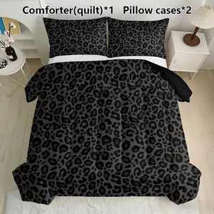 3pcs Dark Leopard Print Bedding Set, Filled with 200g Stitching, Includes 1 Quilt and 2 Pillowcases, Perfect for Home or Dormitory