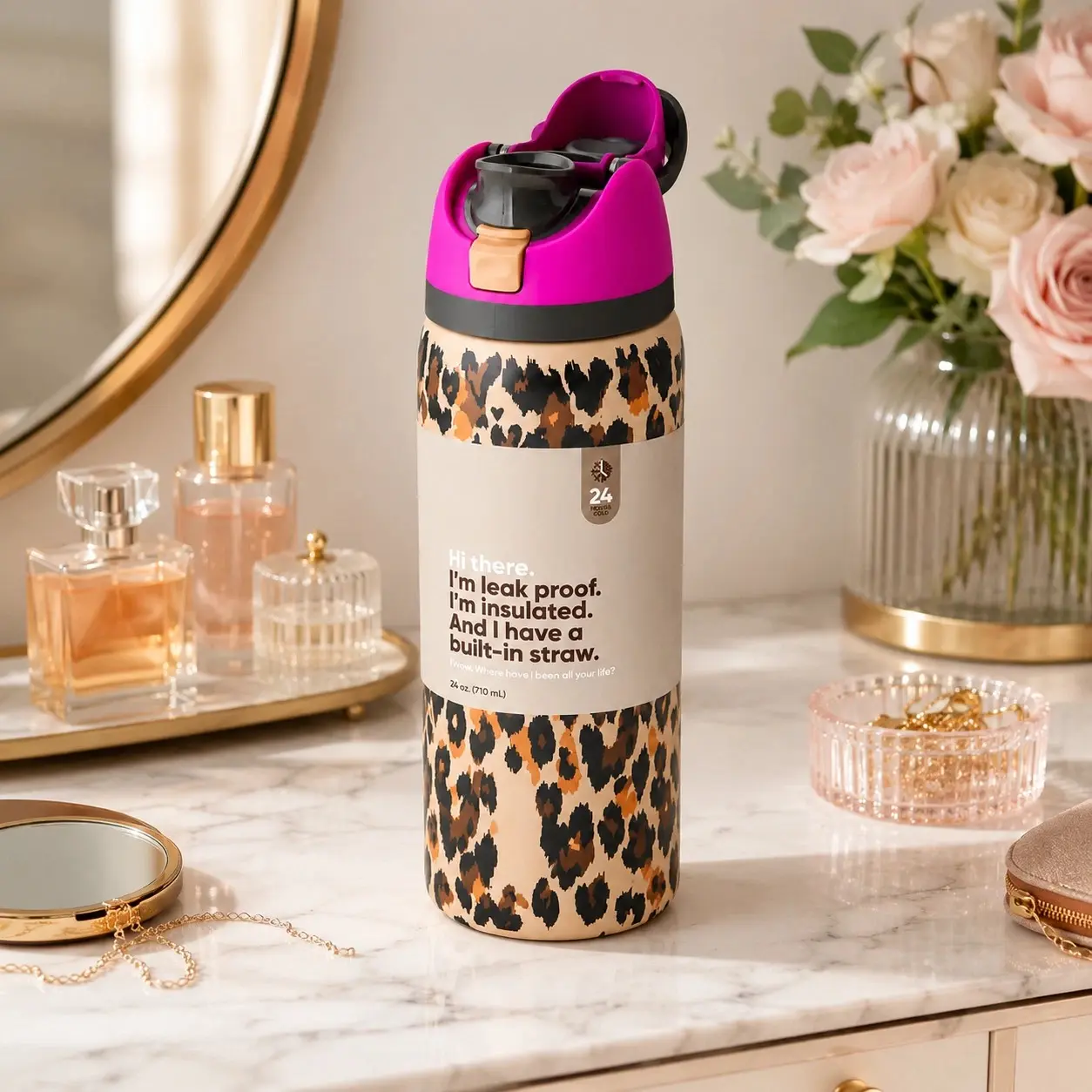 Owala UO Exclusive Wild At Heart FreeSip 32 oz Water Bottle – Double Wall Vacuum Insulated Stainless Steel, Leak Proof Travel Bottle for School, Gym & Daily Hydration