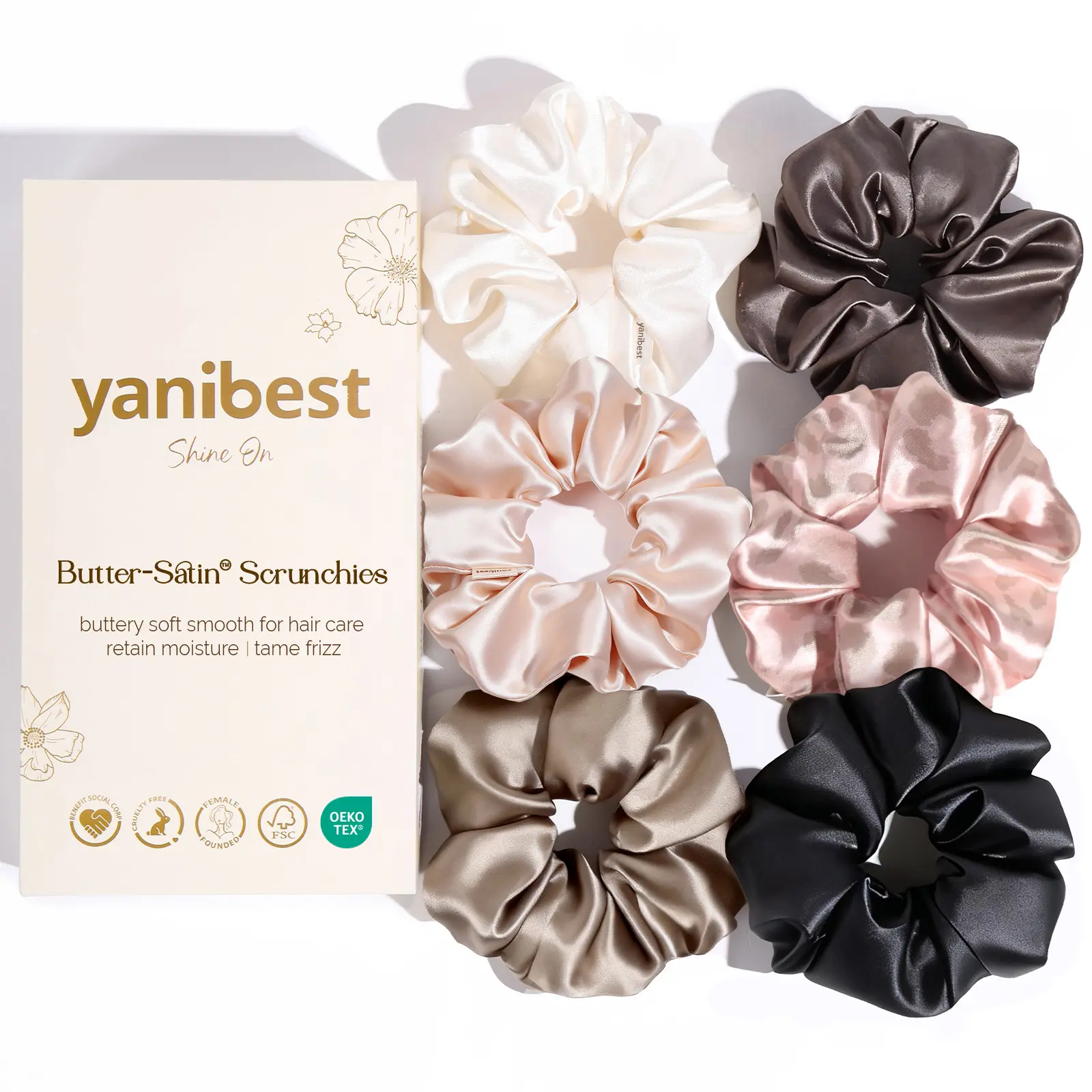 YANIBEST Hair Scrunchies, 6 Pack Classic Satin Elastic Bands for Women, Soft No-Crease Ponytail Holder for Thick and Thin Hair, Elastic Band Scrunchies, Ponytail Accessories, Friction-Free, Assorted, Daily Wear