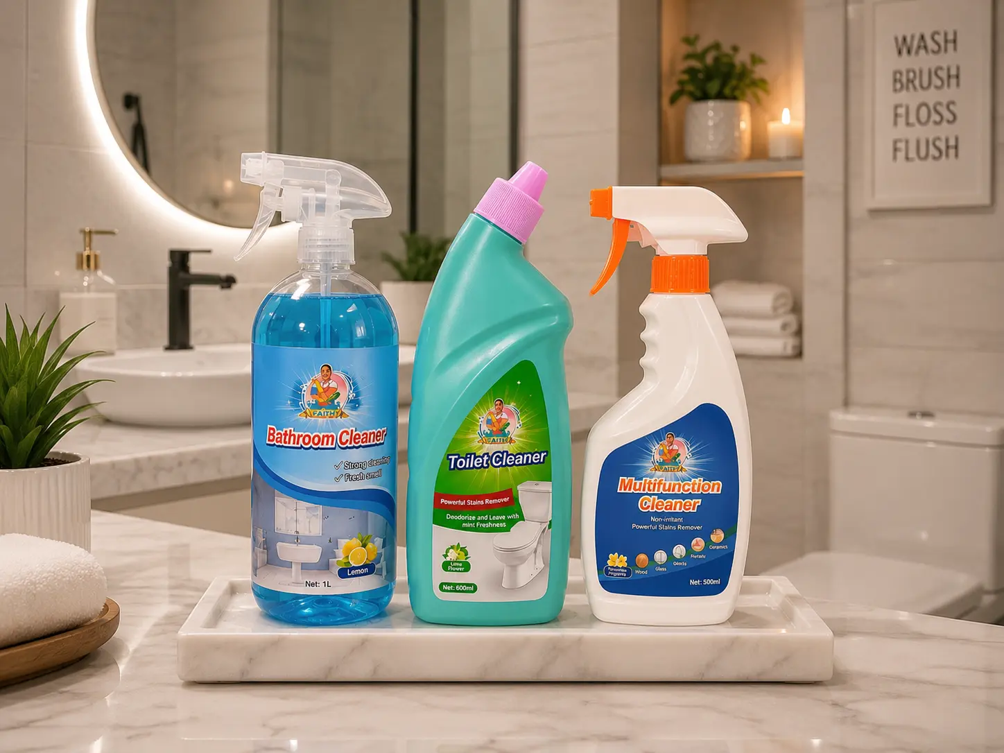 Natural All-Purpose Household Lemon Spray Cleaner, Bathroom Cleaner with Odour Control for Bathroom, Toilet Surfaces