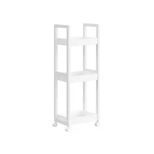 SONGMICS Bamboo Rolling Cart, 3-Tier Utility Cart on Wheels, Slim Narrow Storage Shelf, Bamboo Shelves, Space-Saving, Multifunctional, for Bathroom,