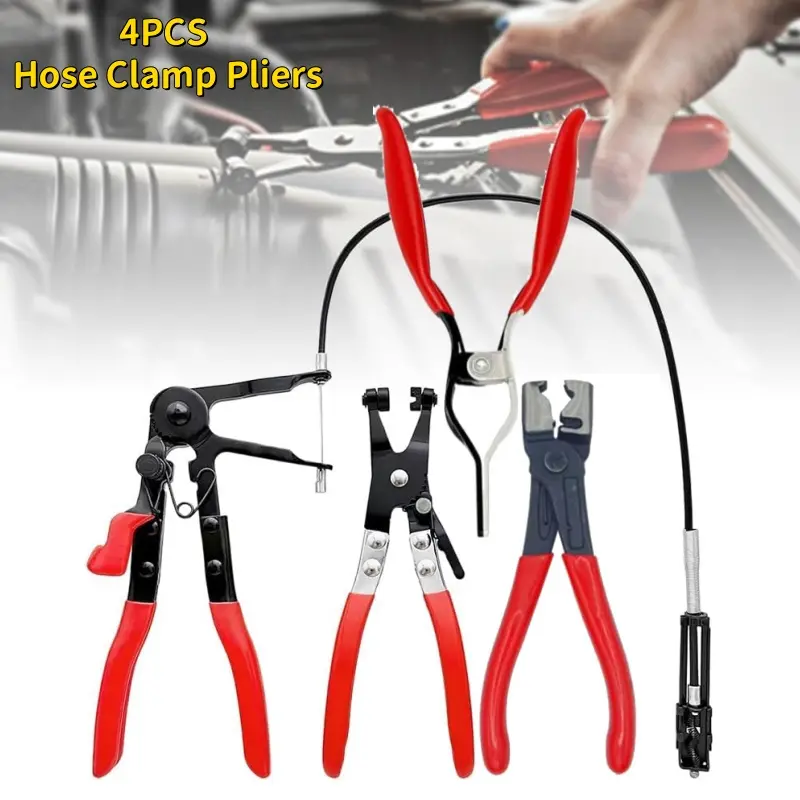 Pack Of 4 Universal Hose Clamp Pliers Set, Spring Clamp Removal Tool Kit for Car Fuel Lines, Oil Pipe, Water Hose, Coolant Radiator - Automotive Repair Tools