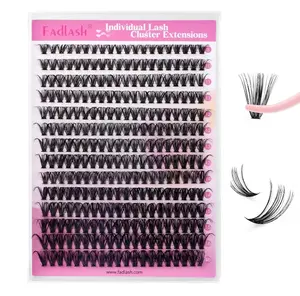 FADLASH DIY Lash Clusters Individual Eyelash Extensions 40D 8-16mm D Curl Wispy Natural Cluster Lashes Soft and Comfortable (Packaging Cards May Vary)