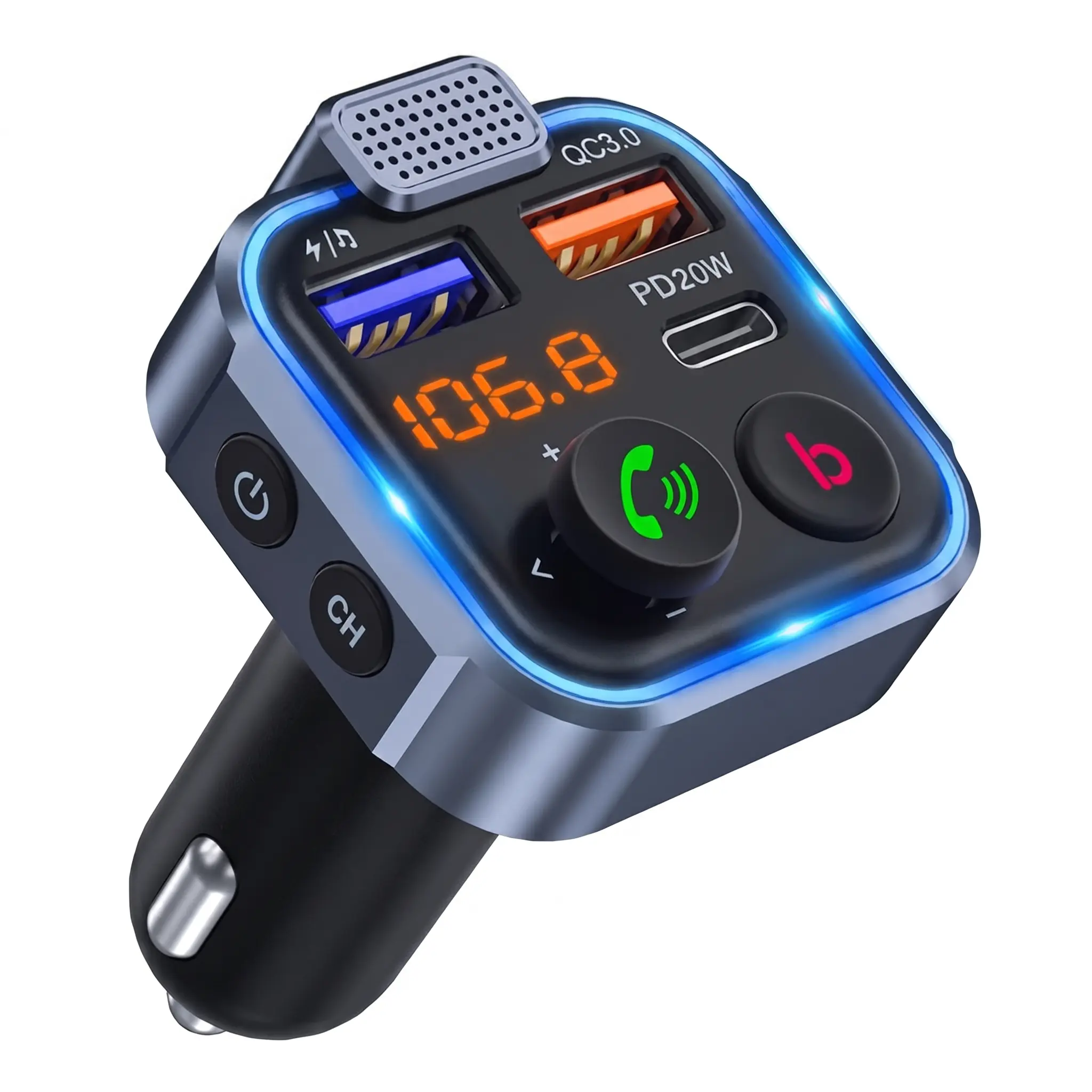 Bluetooth 5.4 FM Transmitter Car Adapter 48W (PD 36W & 12W) [Light Switch] [HiFi Bass Sound] [Fast Charging] Wireless Radio Music Adapter LED Display Hands-Free Calling Support USB Drive tiktokshopspringglowup