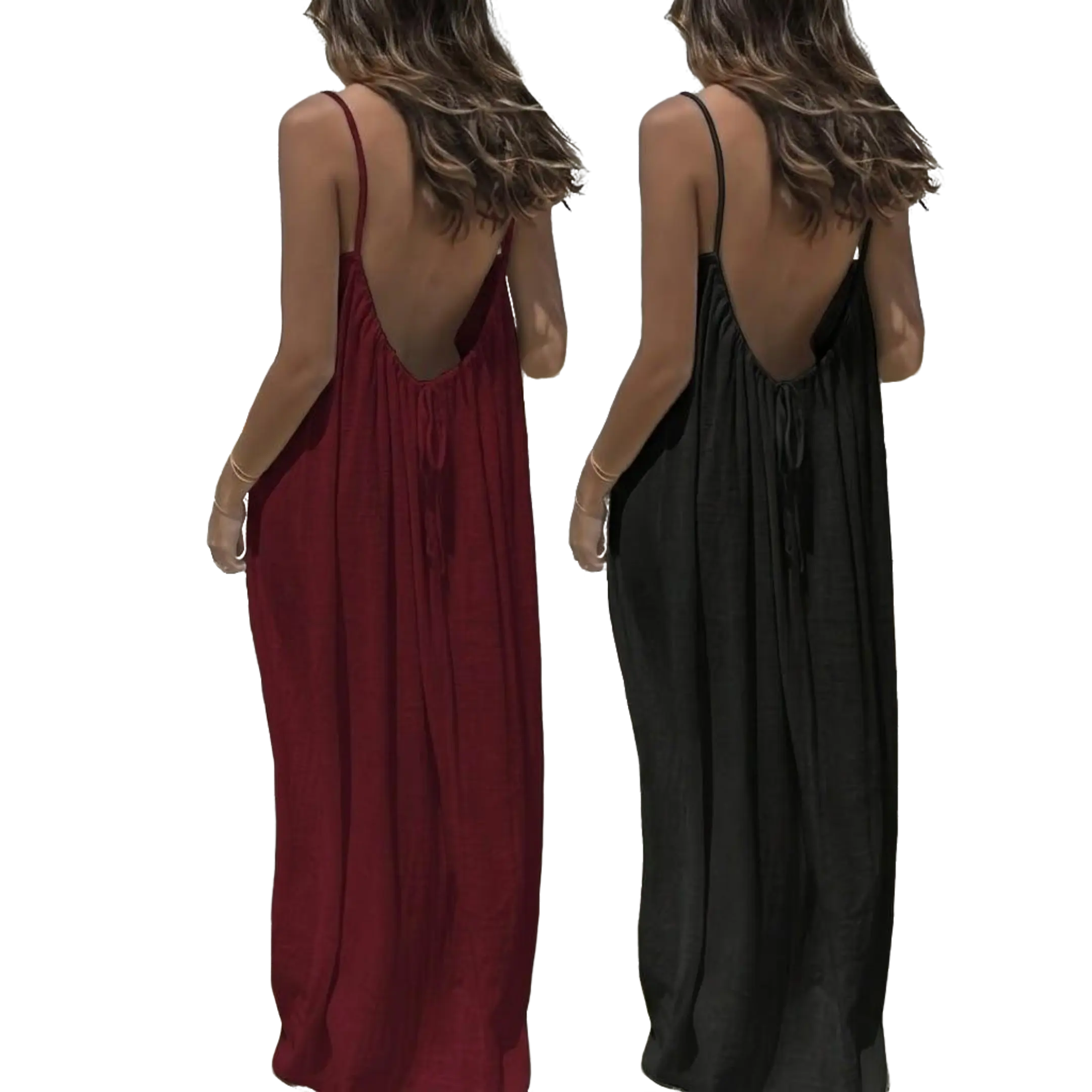 Women's Solid Color Backless Spaghetti Strap Cami Dress,1/2PCS S-5XL Casual Minimalist Sleeveless Dress for Summer, Ladies Clothes for Beach Holiday Vacation,summeroutfits,vacationoutfits,beachoutfits