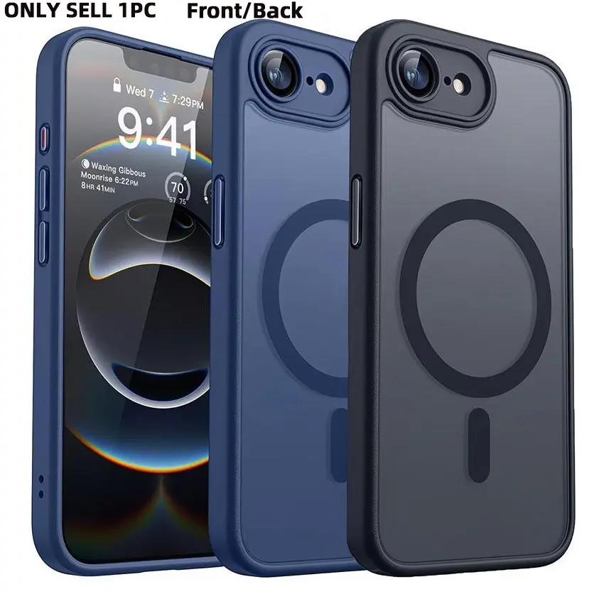 Enhanced Magnetic Phone Cover Protector with Full Camera Protection for iPhone 17E/16E, Translucent Matte Finish Casing, Shockproof, Protective Shock-Resistant Design, Compatible with Wireless Charging, Protective Cellphone Casing