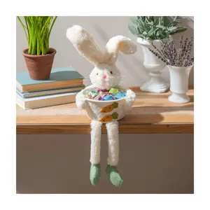 Evergreen Fabric Bunny with Bowl and Dangling Legs Table Decor