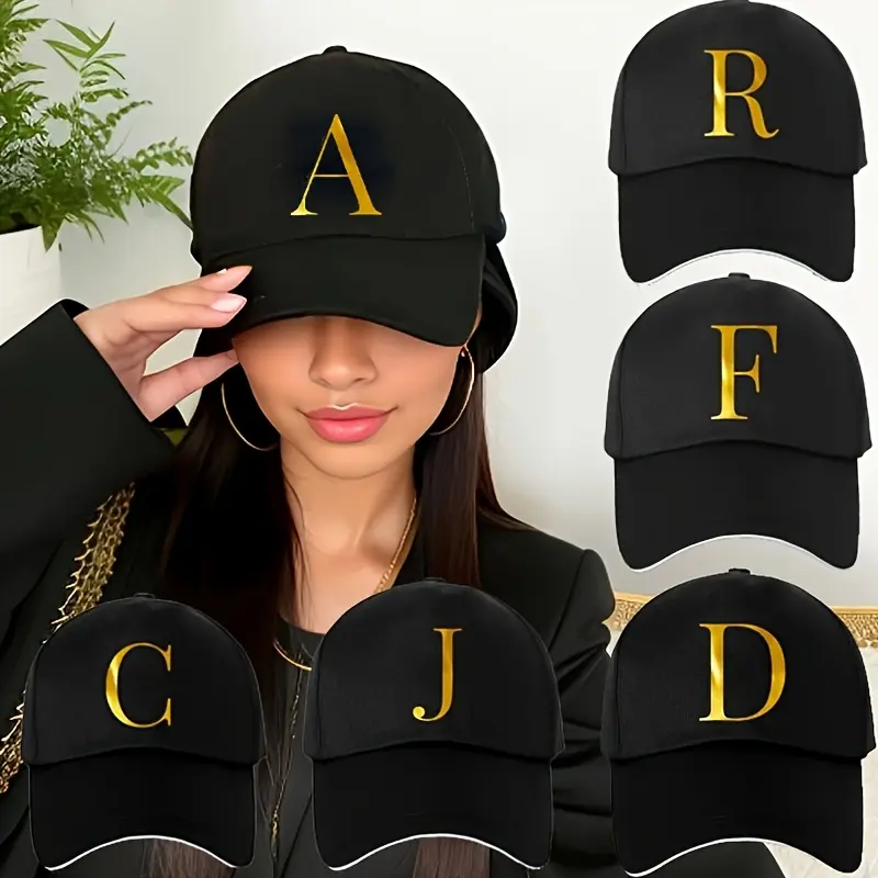 Gold Letter Monogram Baseball Cap A Wide Selection of Styles-Trendy Summer Fashion| Black & Gold Minimalist Dad Hat✨ tiktokshopspringglowup summerwins