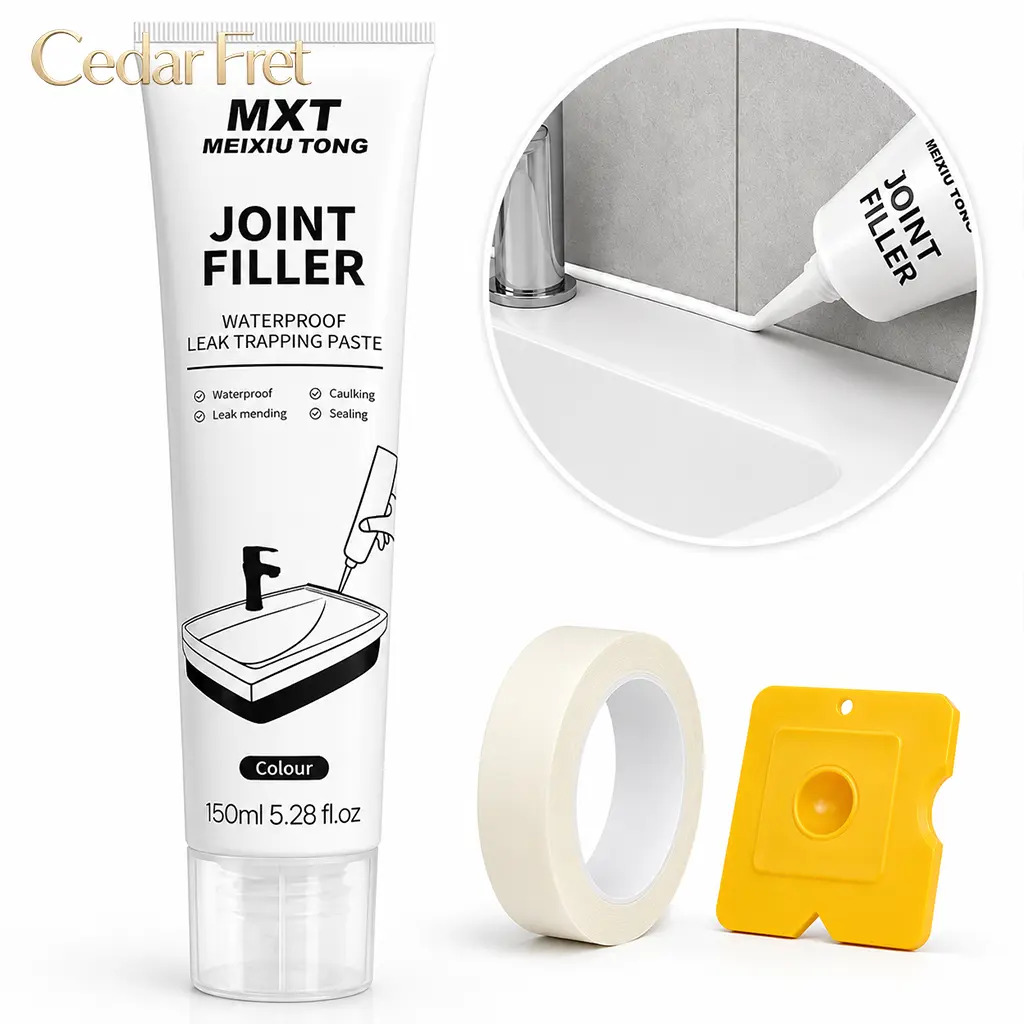 150ml Super Gap Filler Waterproof Joint Filler Paste Kit, 150ml Gap Repair Sealant for Bathroom Kitchen Sink Tile Edges, Caulk Paste with Masking Tape and Scraper