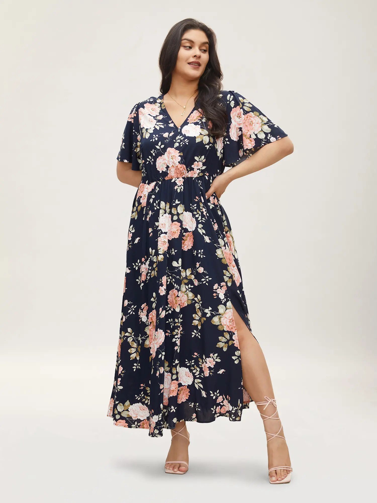 BloomChic Plus Size Women's Bohemian Ditsy Floral Rayon Maxi Dress - V-Neck, Half Sleeve Ruffle, Pockets, Comfortable Brunch Outfit Ideas, Affordable Fashion, Women's Clothes, Maxi Dress For Women