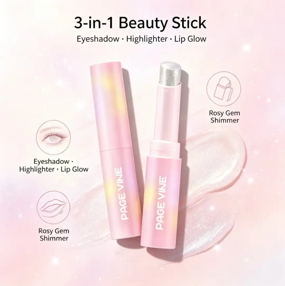 PAGE VINE Multi-Use Shimmer Glitter Crystal Jelly Glaze Stick, Makeup Stick for Eyeshadow, Highlighter & Lip Gloss, Long-Lasting Dewy Glow for Daily & Party Makeup
