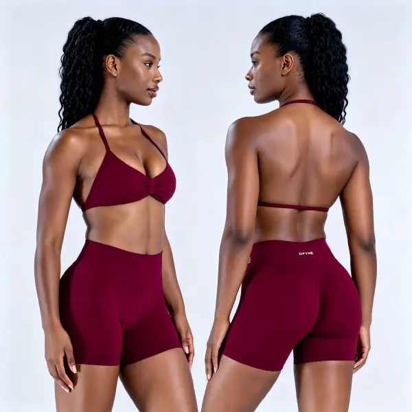 DFYNE Strappy Bra Shorts Set- seamless shaping design, hip-lifting design, women's sports and fitness set, suitable for various occasions such as yoga, fitness, cycling, hiking, running, sports, and outdoor leisure