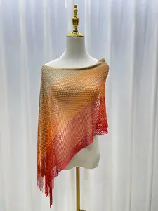 Women's Gradient Knit Hollow Out Shawl, Short Pullover Knitted Scarf for Summer Beachwear, Party Dress or Bikini, Daily Wear