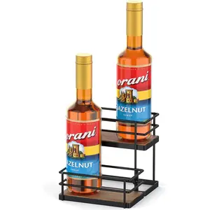 Coffee Syrup Rack Organizer 4 Bottle Syrup Holder Stand 2-Tier Storage Shelves for Kitchen Coffee Bar Station